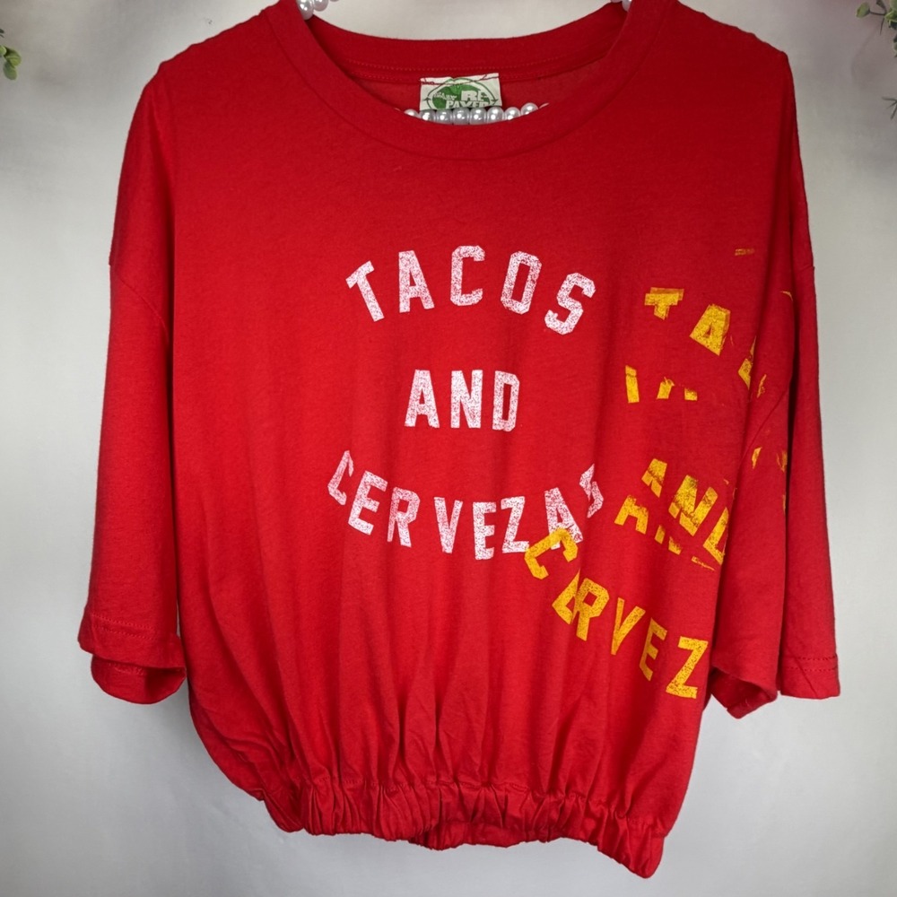 Next Level Tacos And Cervezas Women's Size XXL Crop Top Elastic Bottom Tailored